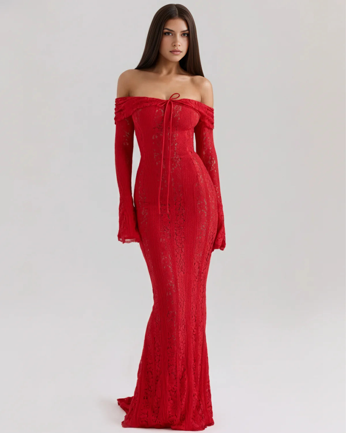 DONATELLA | LONG WHITE OFF-SHOULDER LACE DRESS