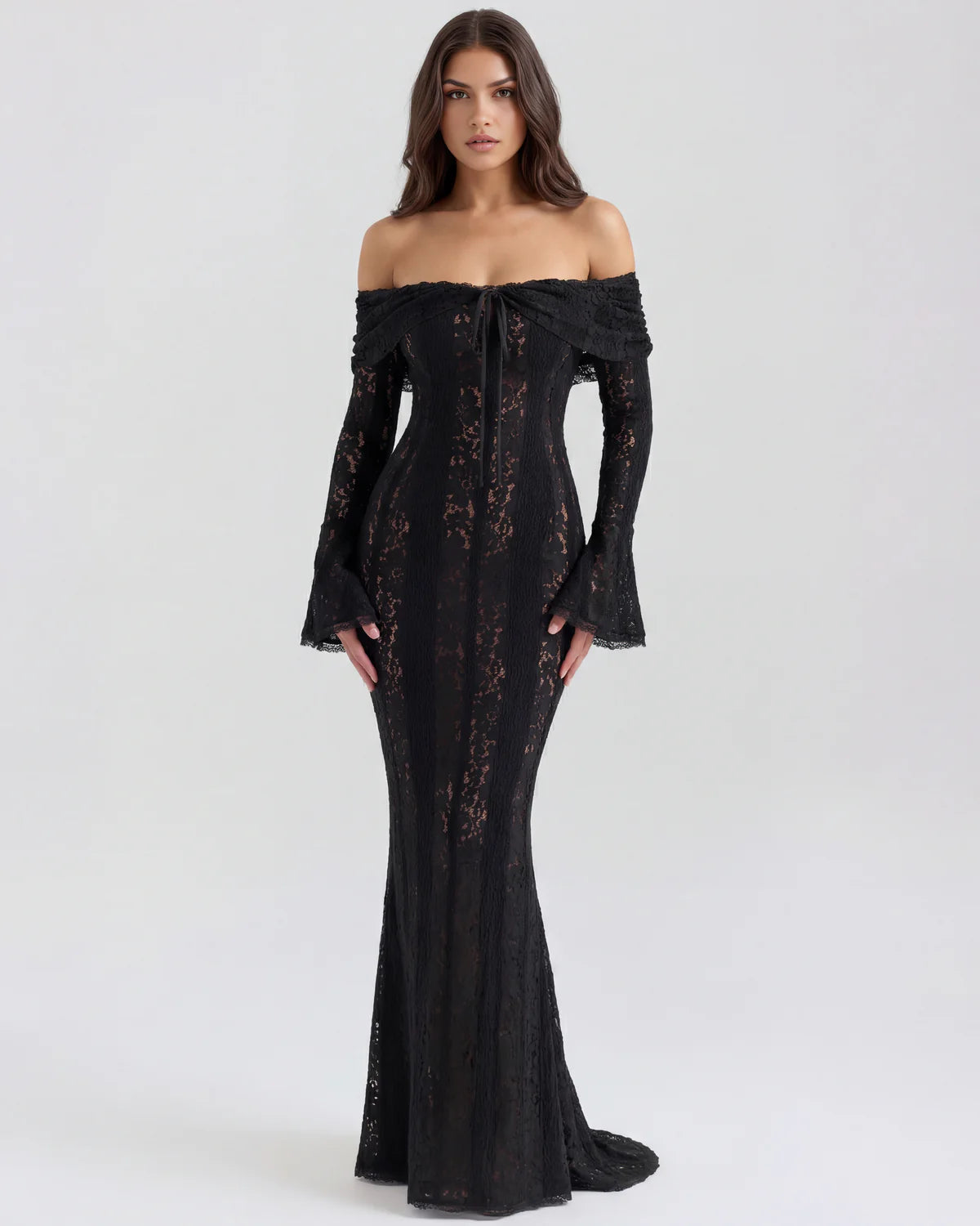 DONATELLA | LONG WHITE OFF-SHOULDER LACE DRESS