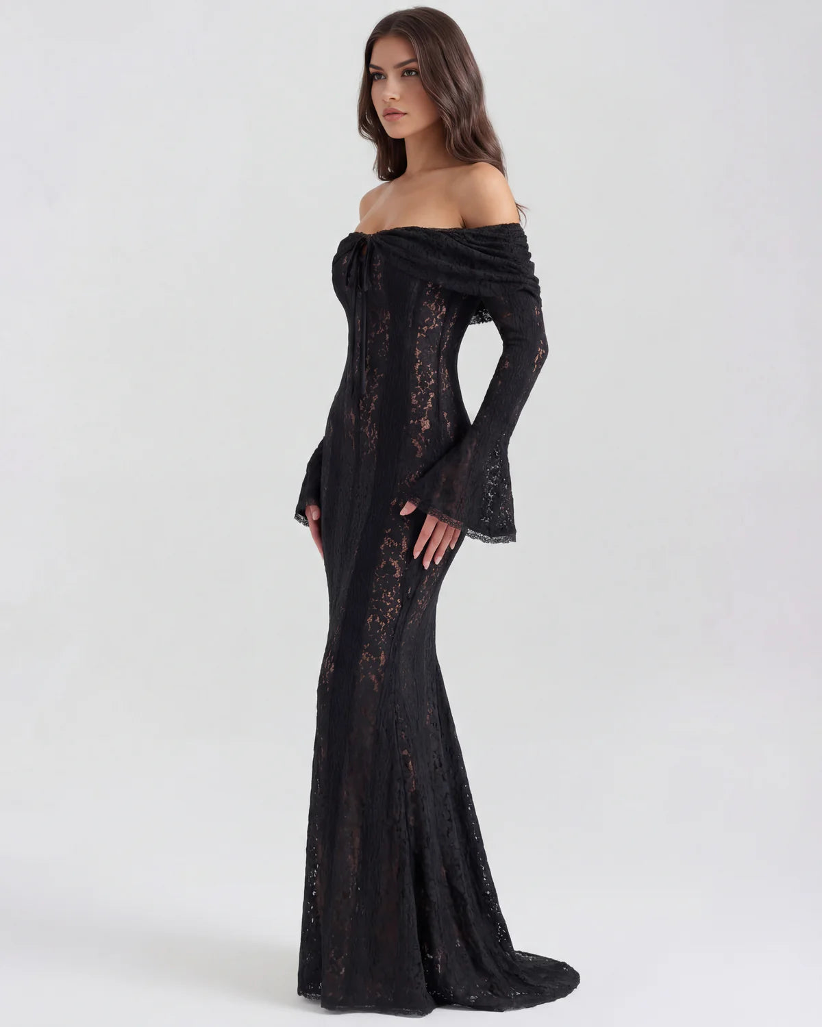 DONATELLA | LONG WHITE OFF-SHOULDER LACE DRESS