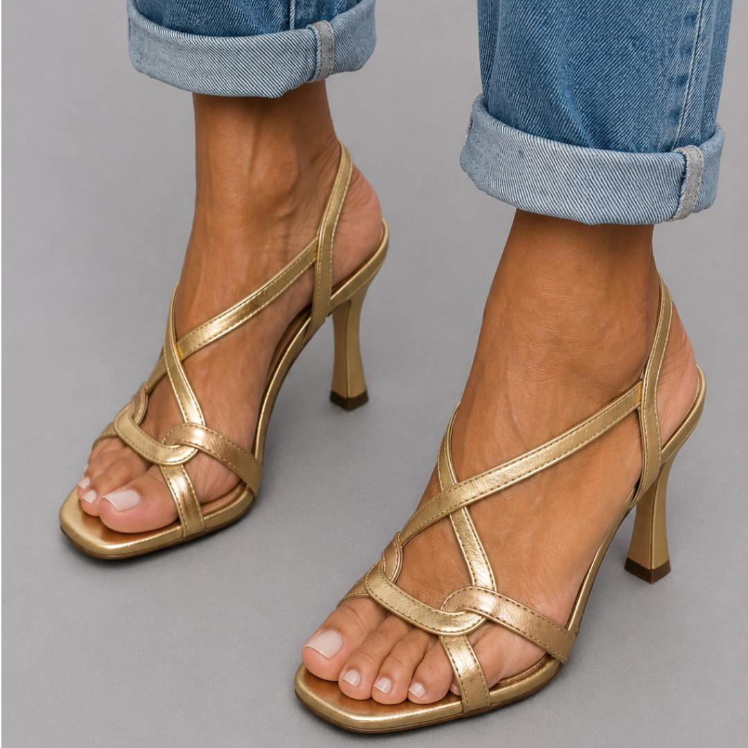 KATE | HI-SHINE GOLD STRAP HEELS