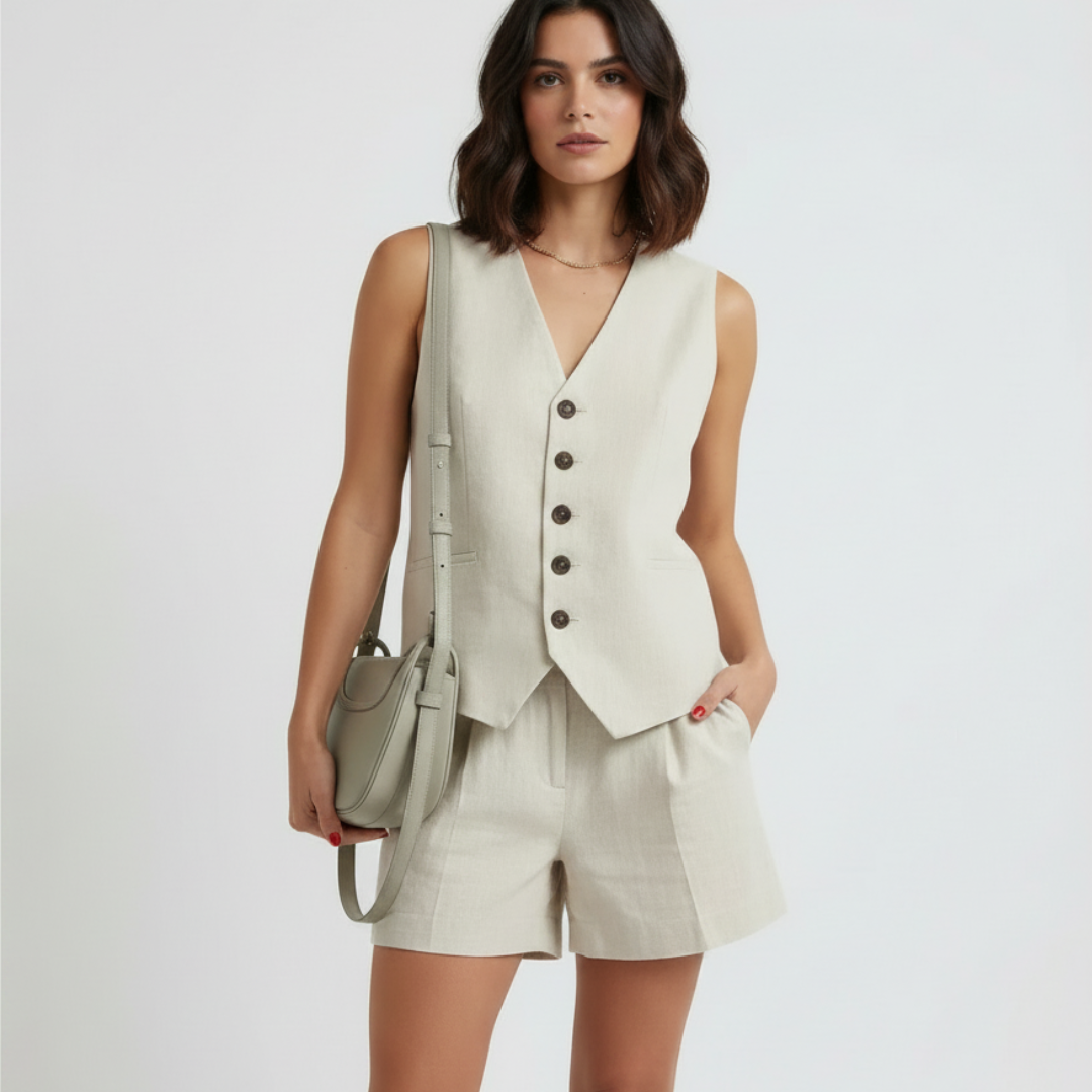 CARA | SUMMER OUTFIT WITH V-NECK VEST AND SHORTS