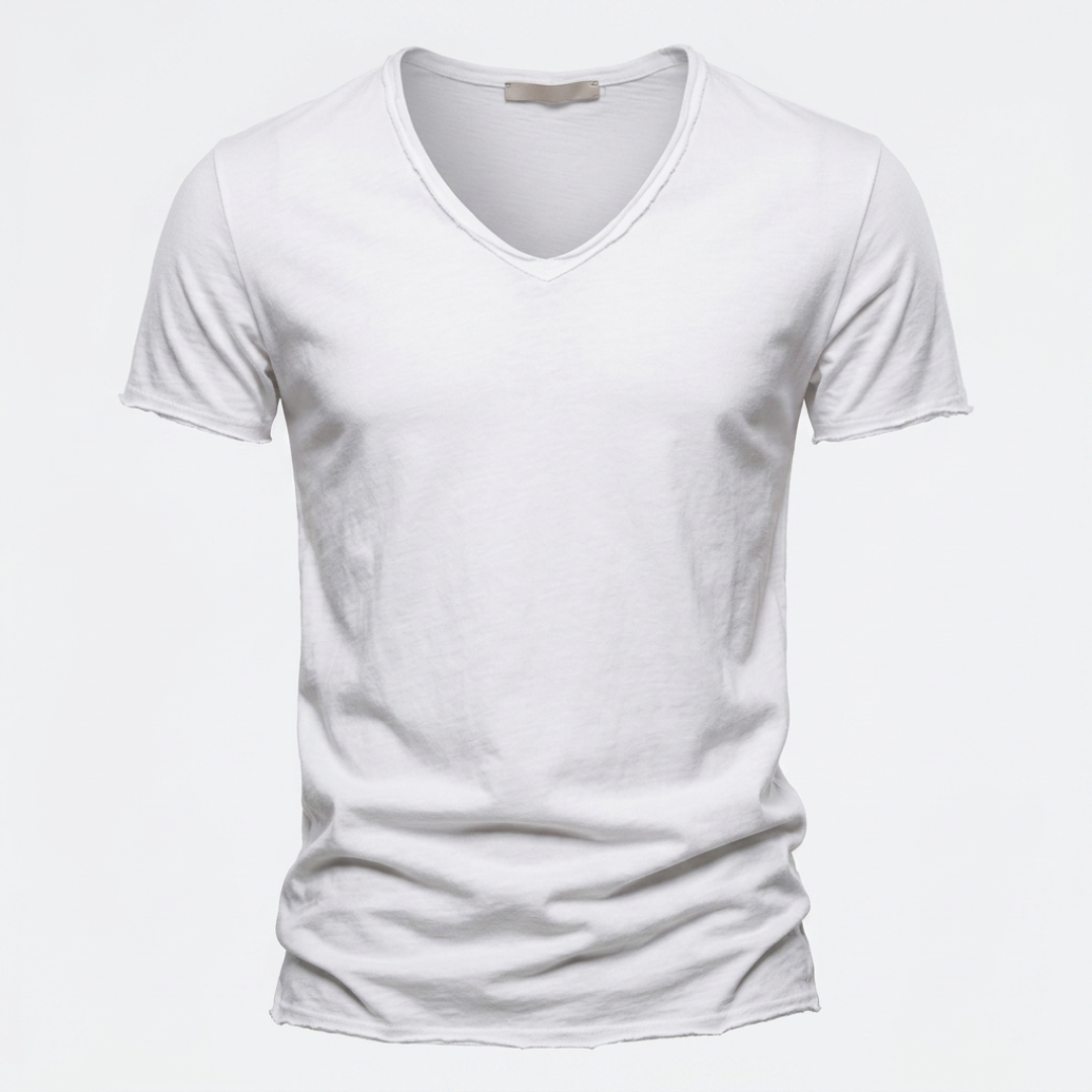 NUNCIO | 100% COTTON RAW-EDGE V-NECK T-SHIRT