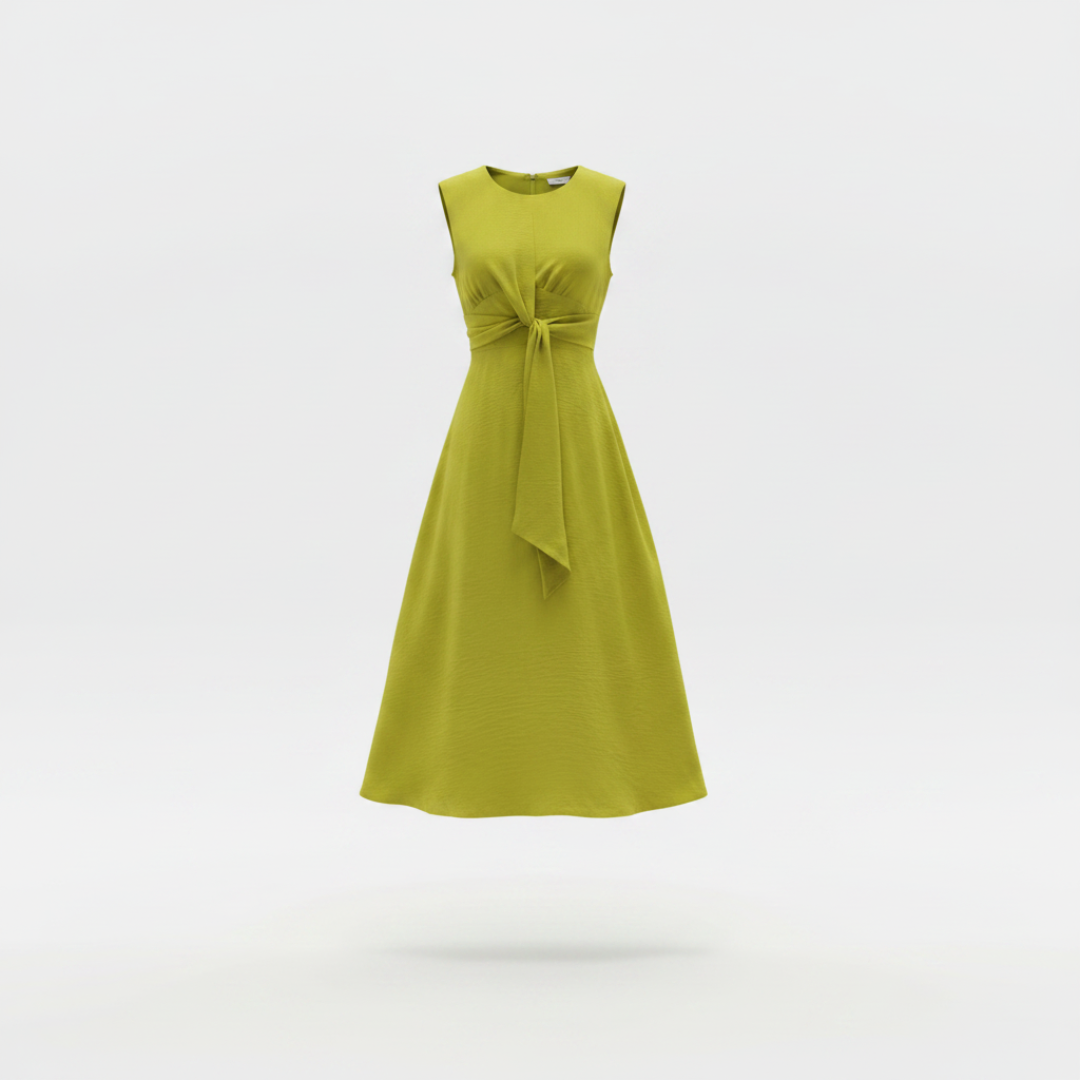 LENA | LONG SLEEVELESS DRESS WITH BOW AT THE WAIST