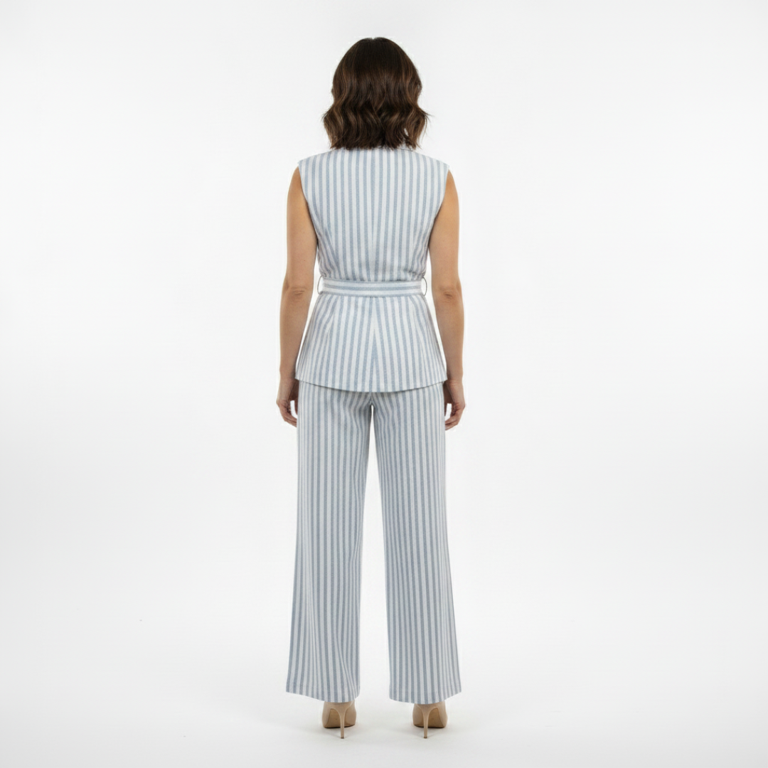 DILETTA | STRIPED VEST AND TROUSERS WITH BELT & CUFF