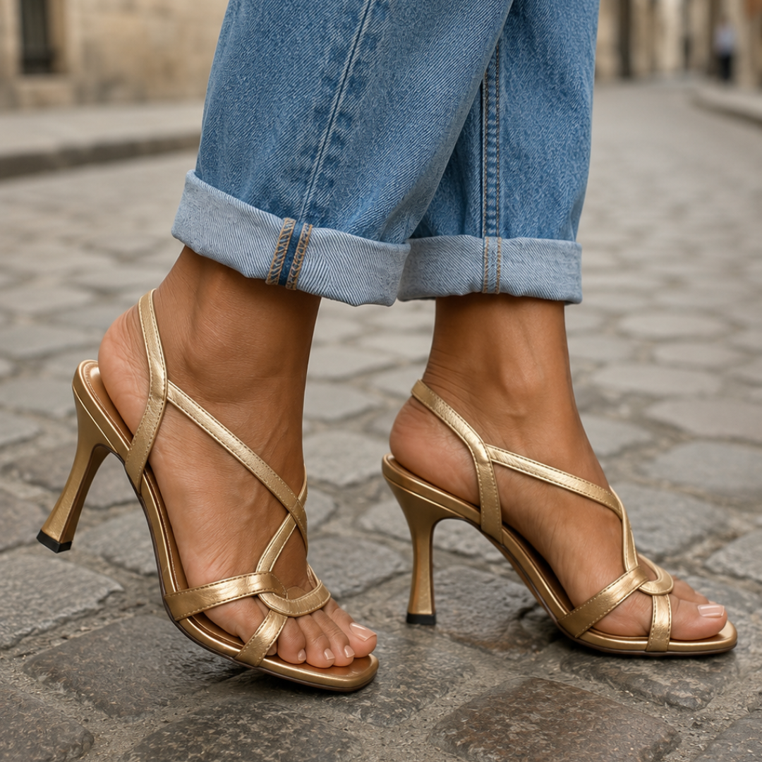 KATE | HI-SHINE GOLD STRAP HEELS
