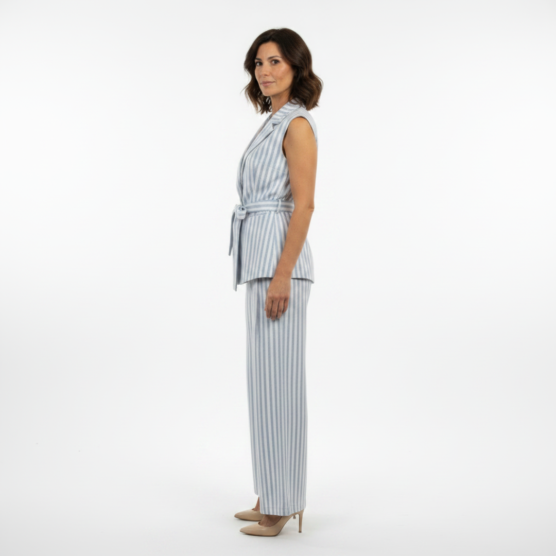DILETTA | STRIPED VEST AND TROUSERS WITH BELT & CUFF