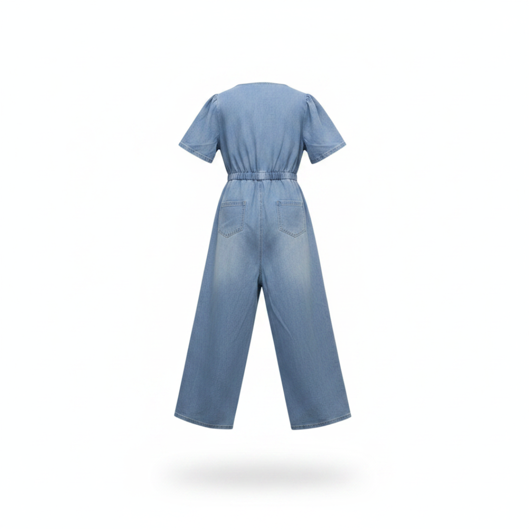 GAIA | V-NECK, WIDE-LEG DENIM JUMPSUIT