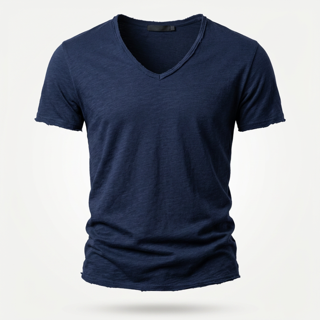 NUNCIO | 100% COTTON RAW-EDGE V-NECK T-SHIRT