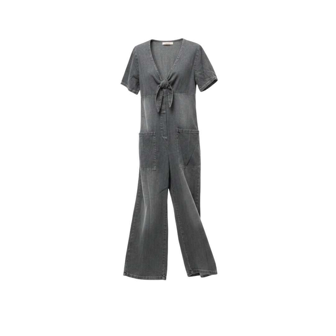 GAIA | V-NECK, WIDE-LEG DENIM JUMPSUIT