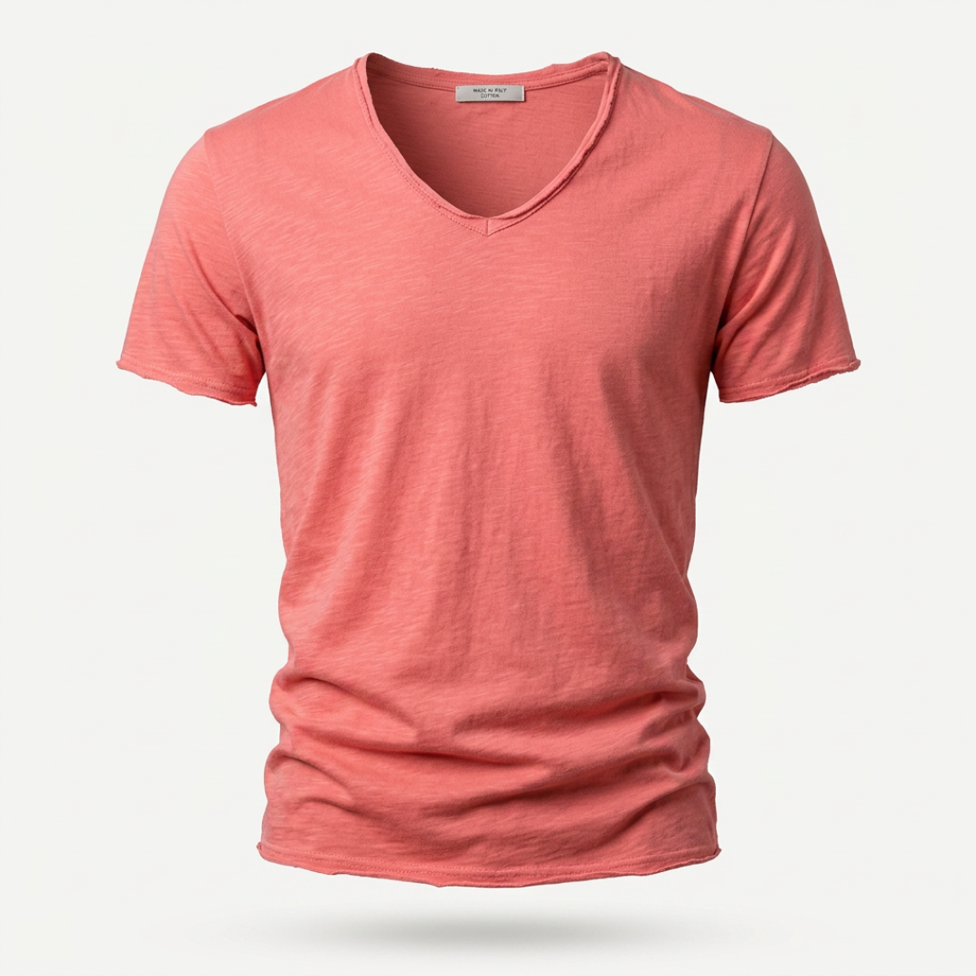 NUNCIO | 100% COTTON RAW-EDGE V-NECK T-SHIRT