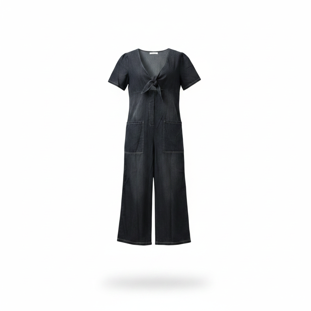 GAIA | V-NECK, WIDE-LEG DENIM JUMPSUIT