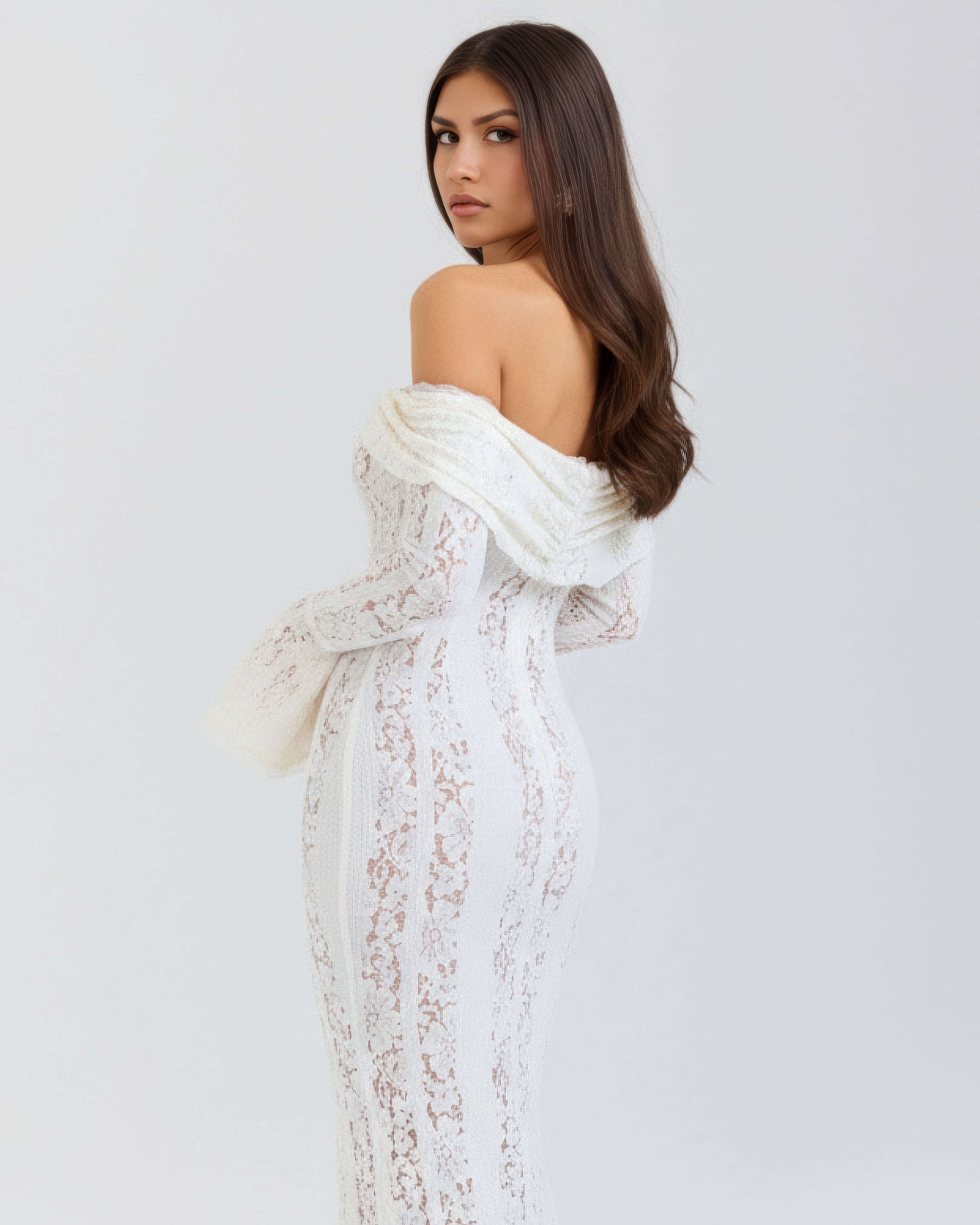 DONATELLA | LONG WHITE OFF-SHOULDER LACE DRESS