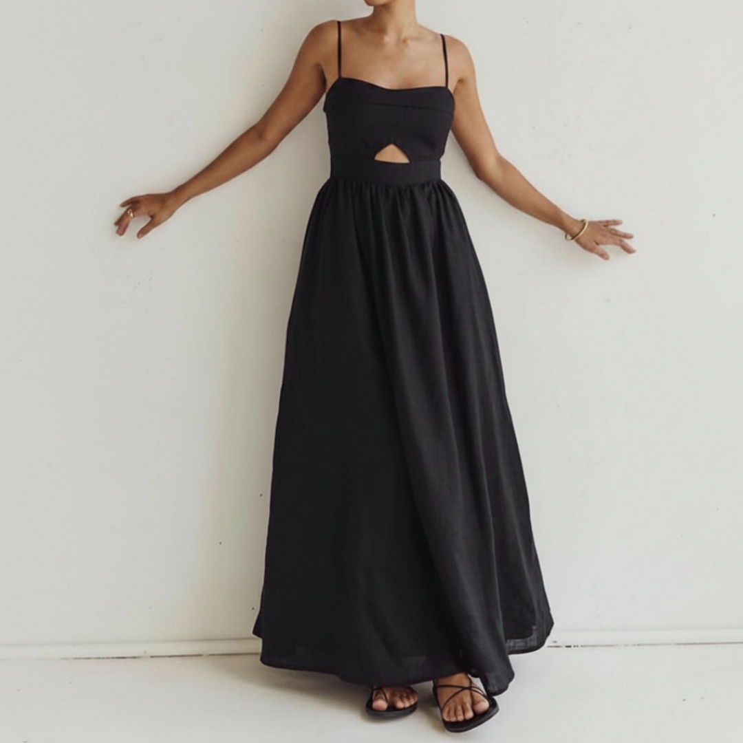 LAURA Cotton Cutout Long Dress - Black