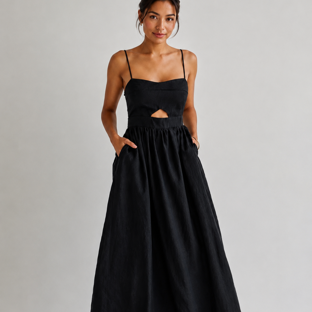 LAURA Cotton Cutout Long Dress - Black