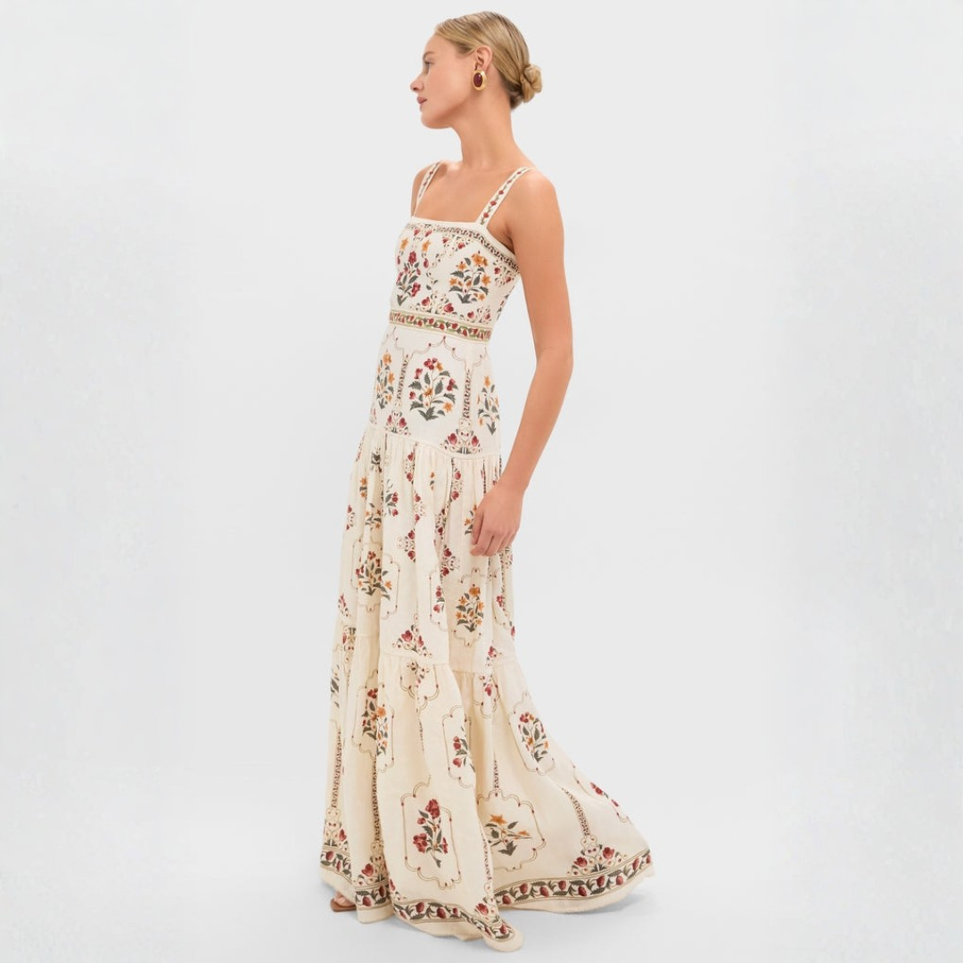 JENNY | FLORAL LINEN-COTTON BLEND MAXI DRESS