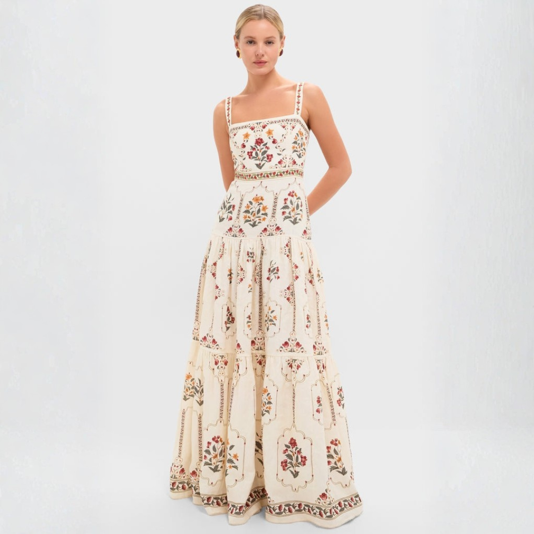 JENNY | FLORAL LINEN-COTTON BLEND MAXI DRESS