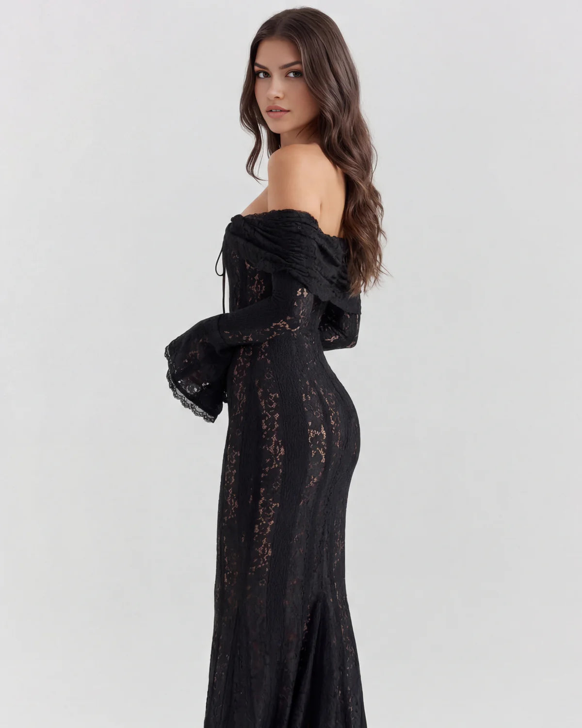 DONATELLA | LONG WHITE OFF-SHOULDER LACE DRESS