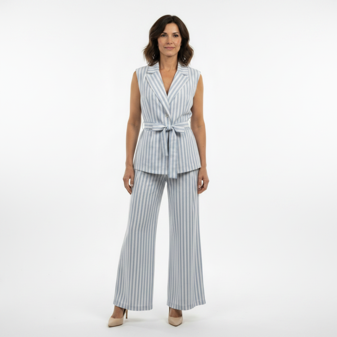 DILETTA | STRIPED VEST AND TROUSERS WITH BELT & CUFF