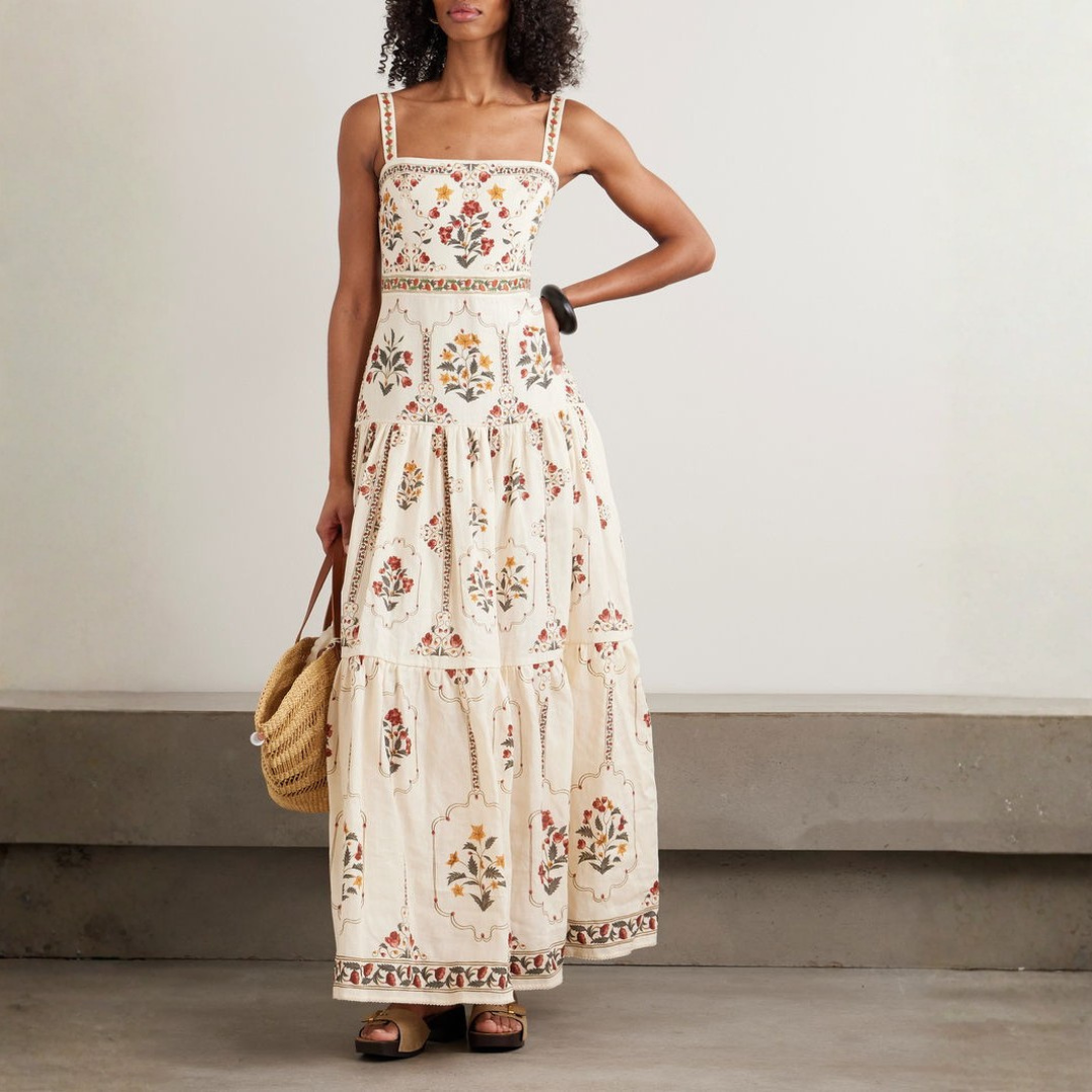 JENNY | FLORAL LINEN-COTTON BLEND MAXI DRESS