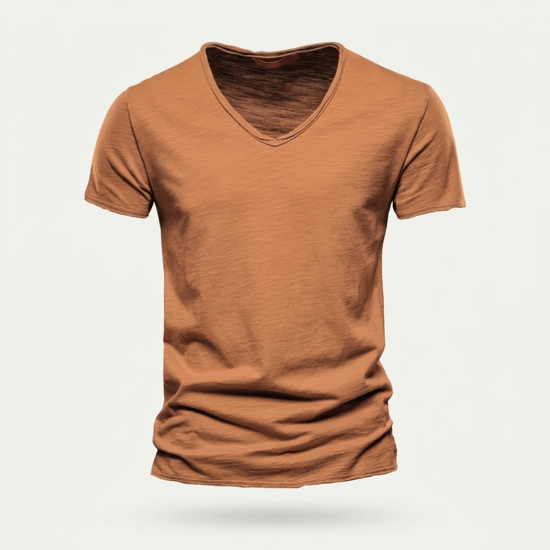 NUNCIO | 100% COTTON RAW-EDGE V-NECK T-SHIRT