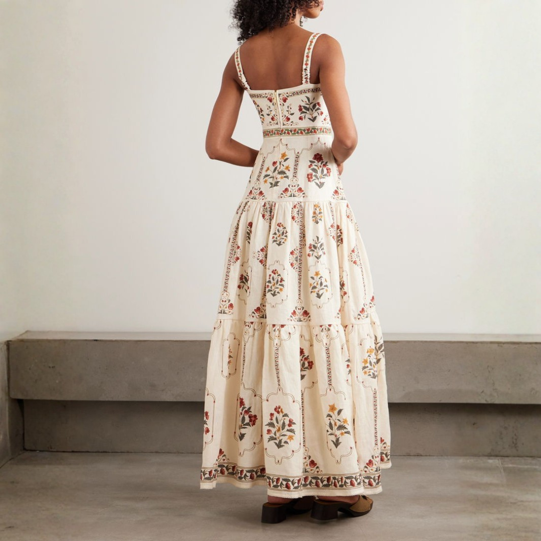 JENNY | FLORAL LINEN-COTTON BLEND MAXI DRESS