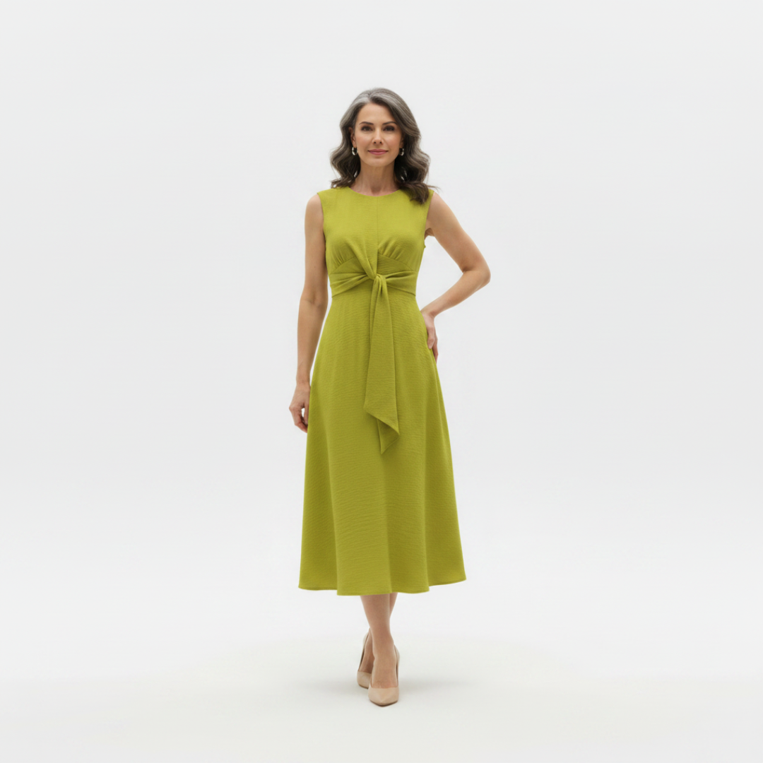 LENA | LONG SLEEVELESS DRESS WITH BOW AT THE WAIST