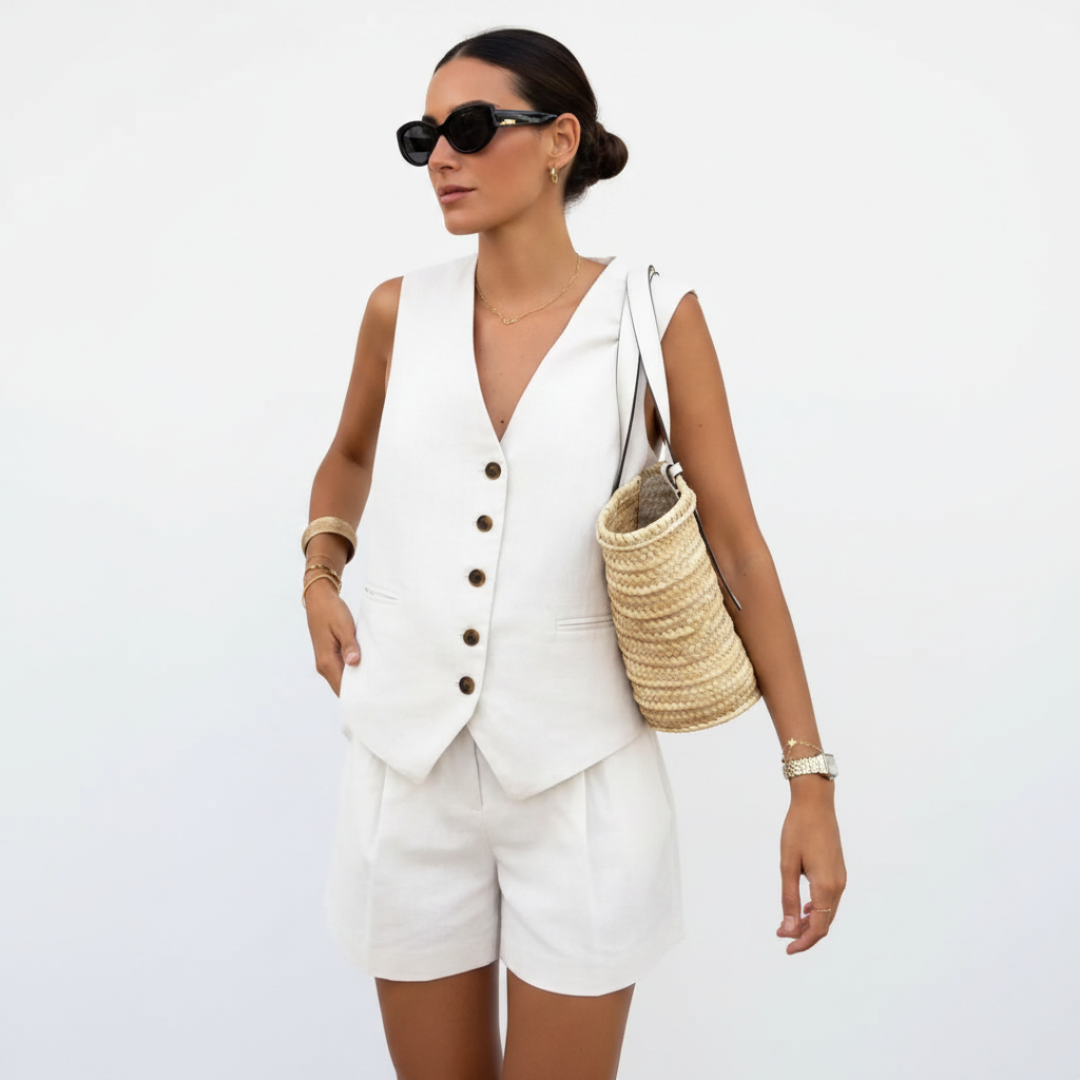 CARA | SUMMER OUTFIT WITH V-NECK VEST AND SHORTS