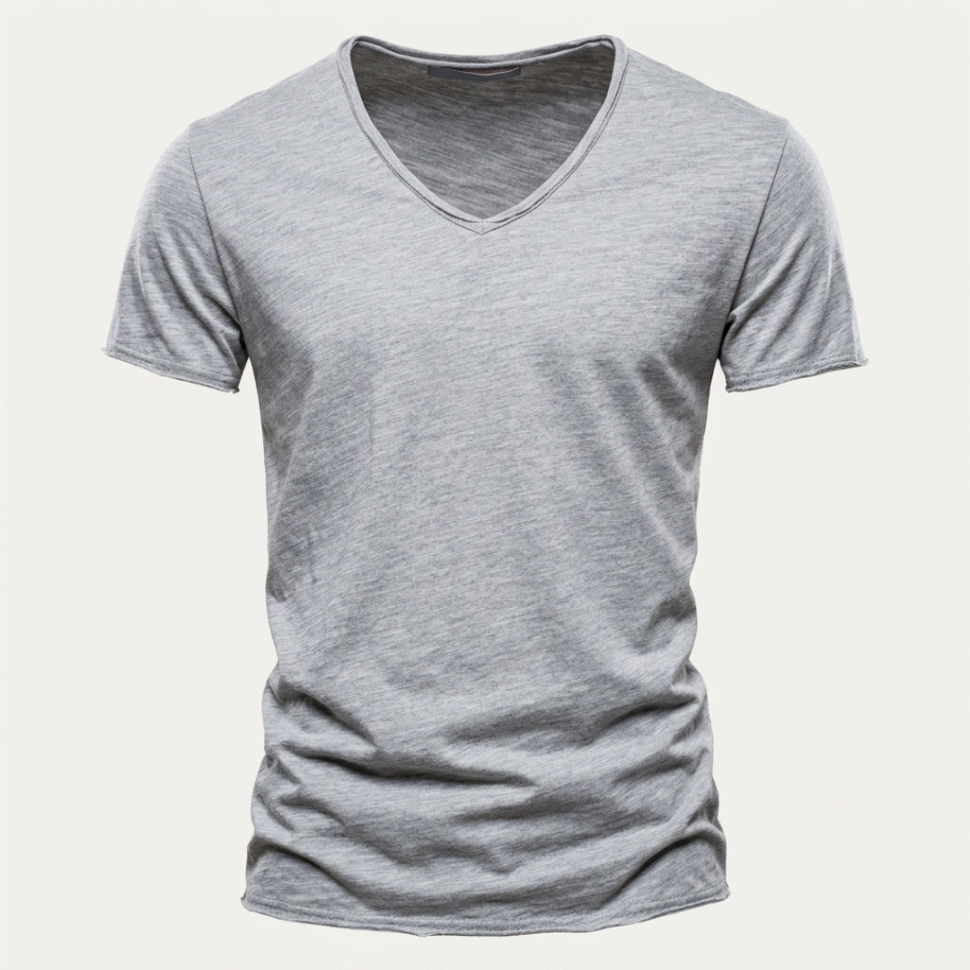 NUNCIO | 100% COTTON RAW-EDGE V-NECK T-SHIRT