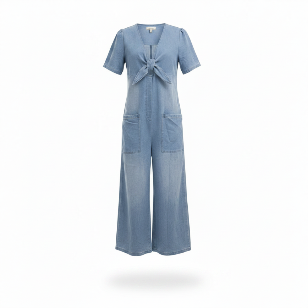 GAIA | V-NECK, WIDE-LEG DENIM JUMPSUIT