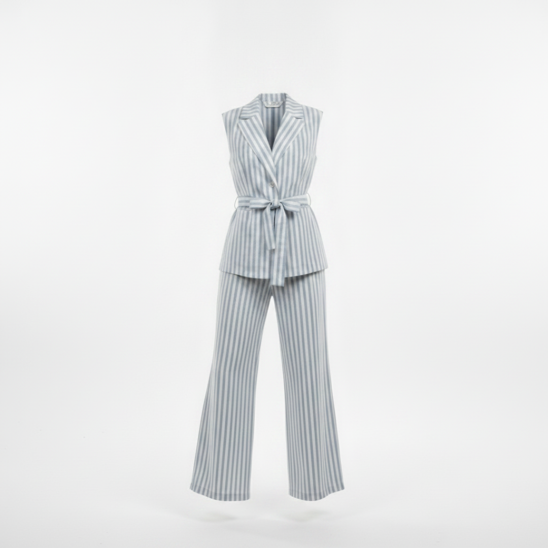 DILETTA | STRIPED VEST AND TROUSERS WITH BELT & CUFF