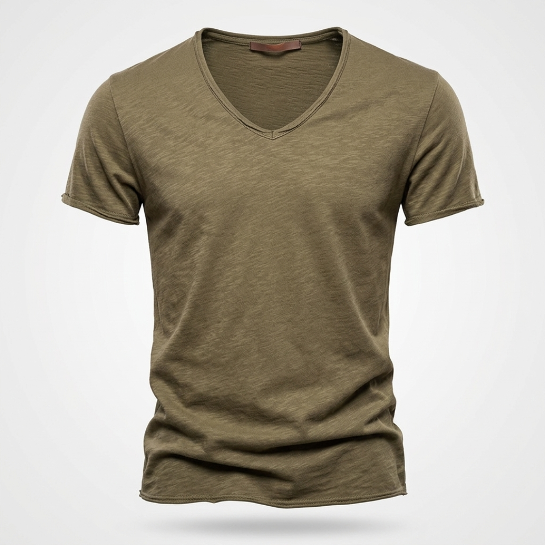 NUNCIO | 100% COTTON RAW-EDGE V-NECK T-SHIRT