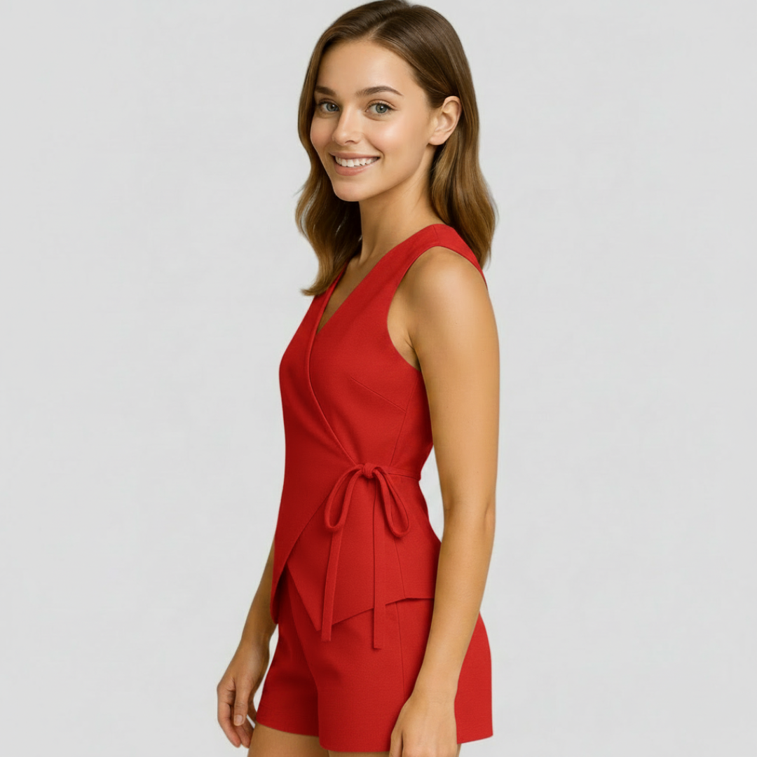 LOUISE | FRONT WRAP VEST AND SHORTS