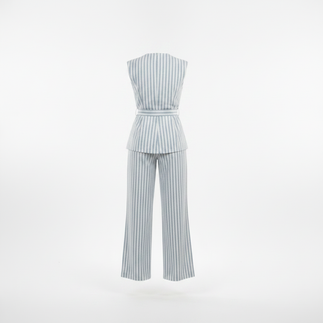 DILETTA | STRIPED VEST AND TROUSERS WITH BELT & CUFF