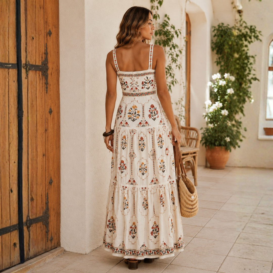 JENNY | FLORAL LINEN-COTTON BLEND MAXI DRESS