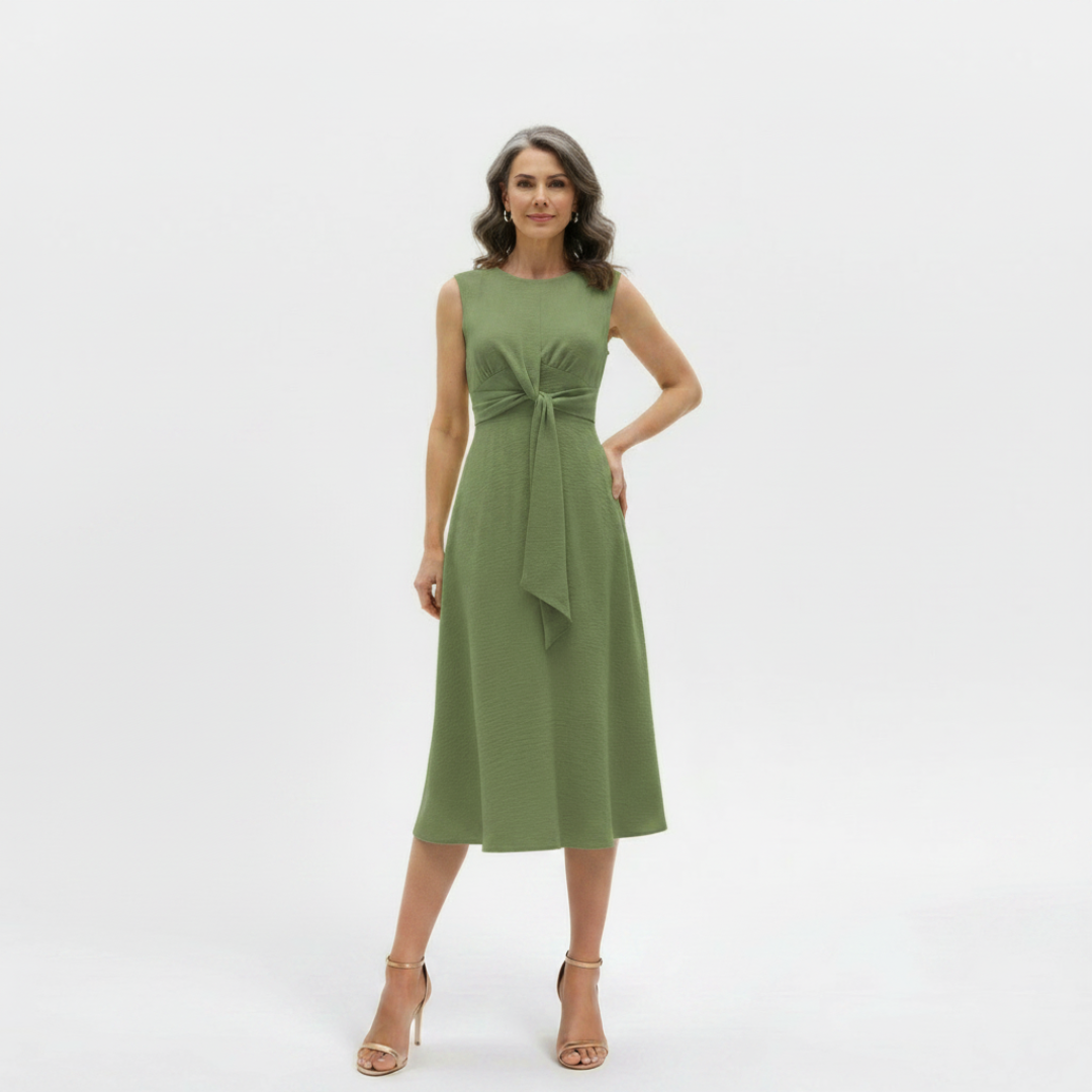 LENA | LONG SLEEVELESS DRESS WITH BOW AT THE WAIST