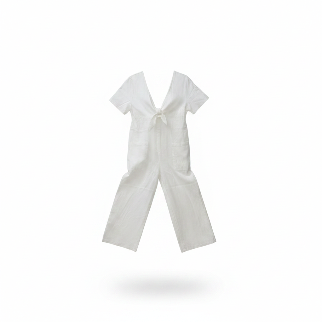GAIA | V-NECK, WIDE-LEG DENIM JUMPSUIT