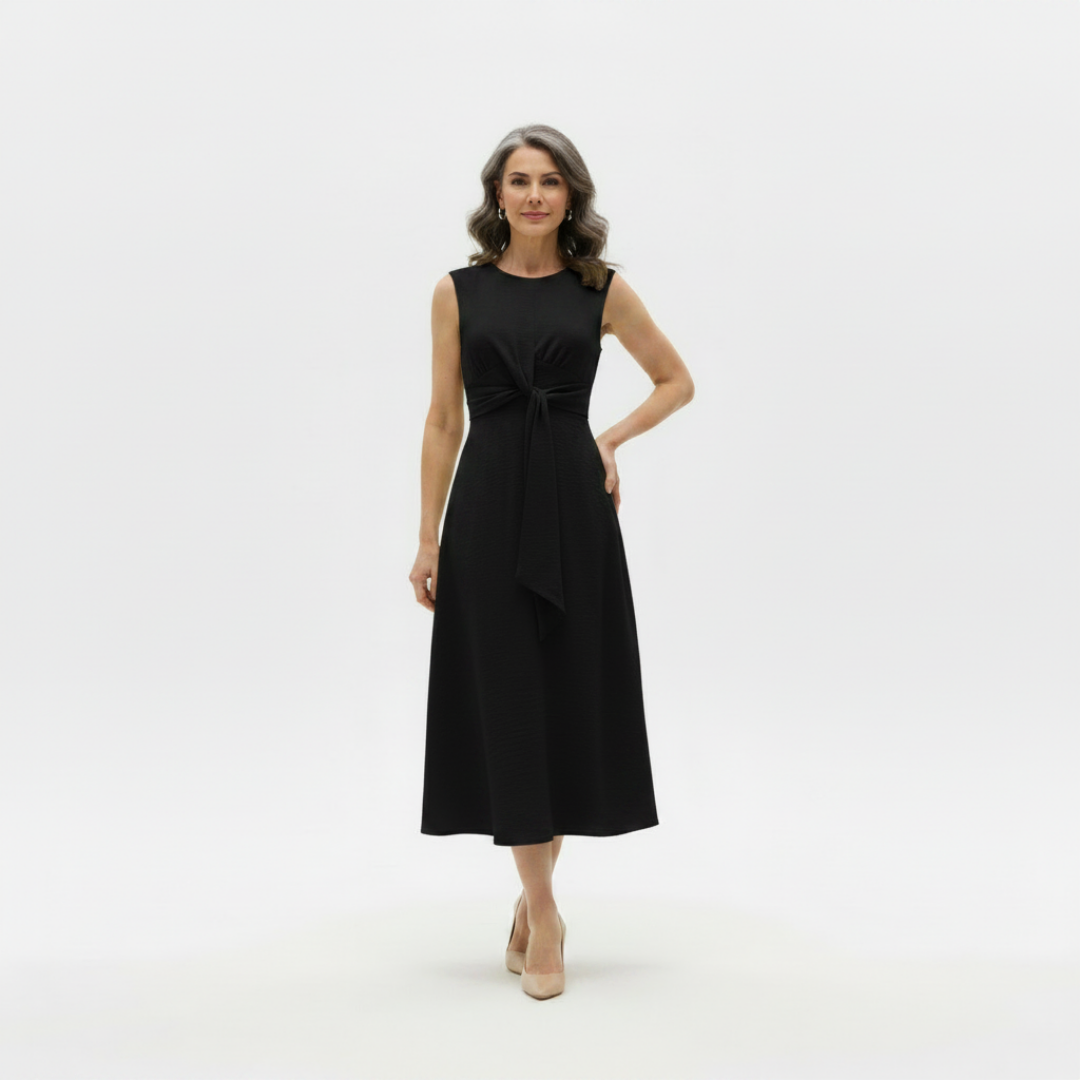 LENA | LONG SLEEVELESS DRESS WITH BOW AT THE WAIST