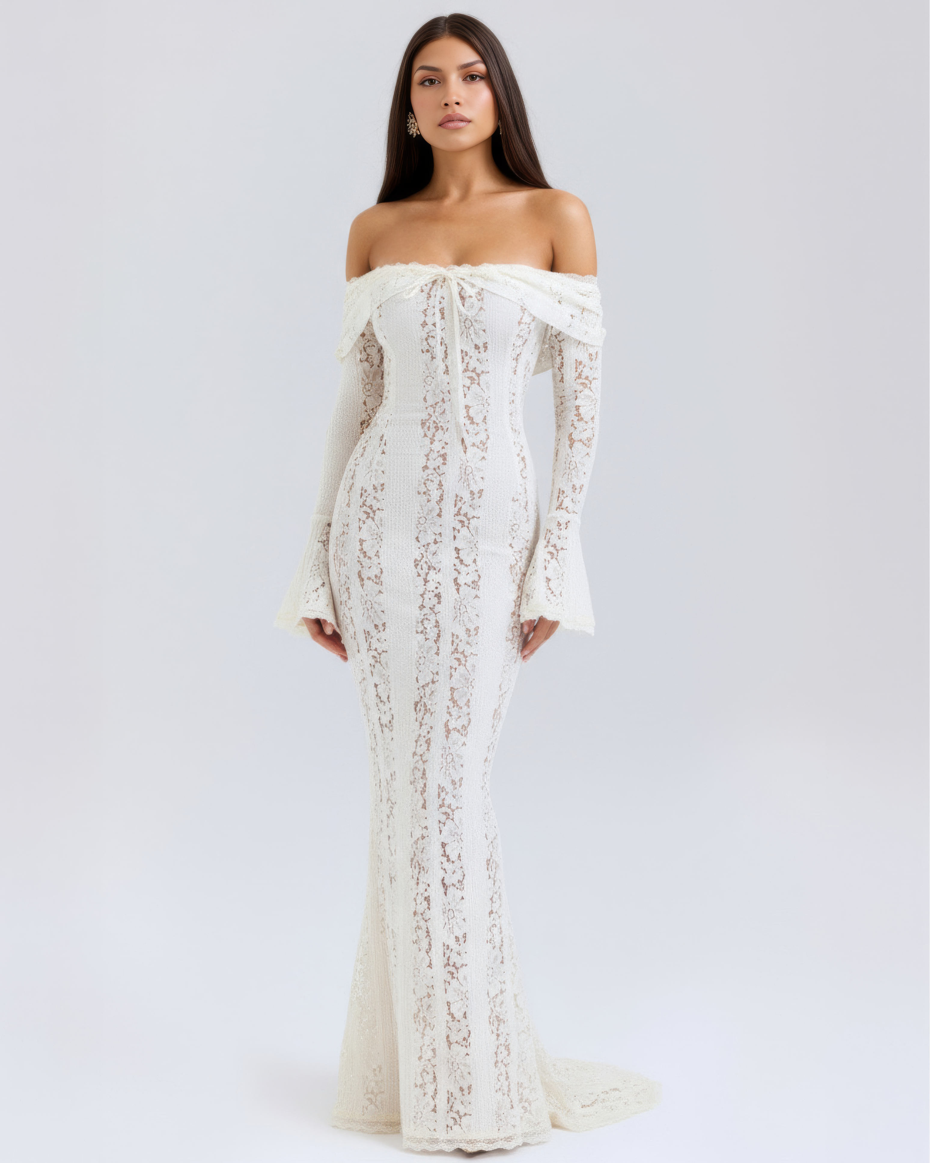 DONATELLA | LONG WHITE OFF-SHOULDER LACE DRESS