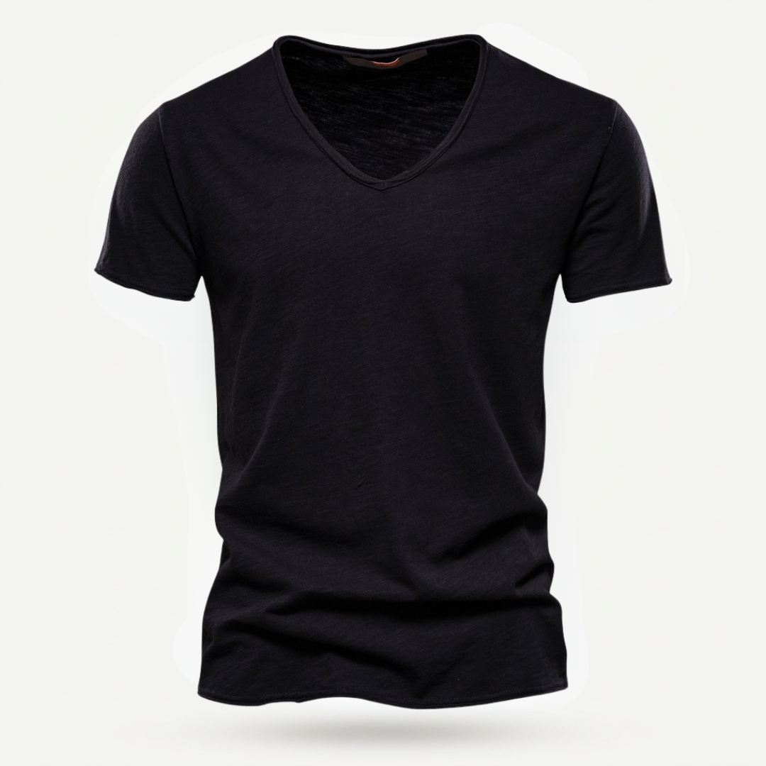 NUNCIO | 100% COTTON RAW-EDGE V-NECK T-SHIRT