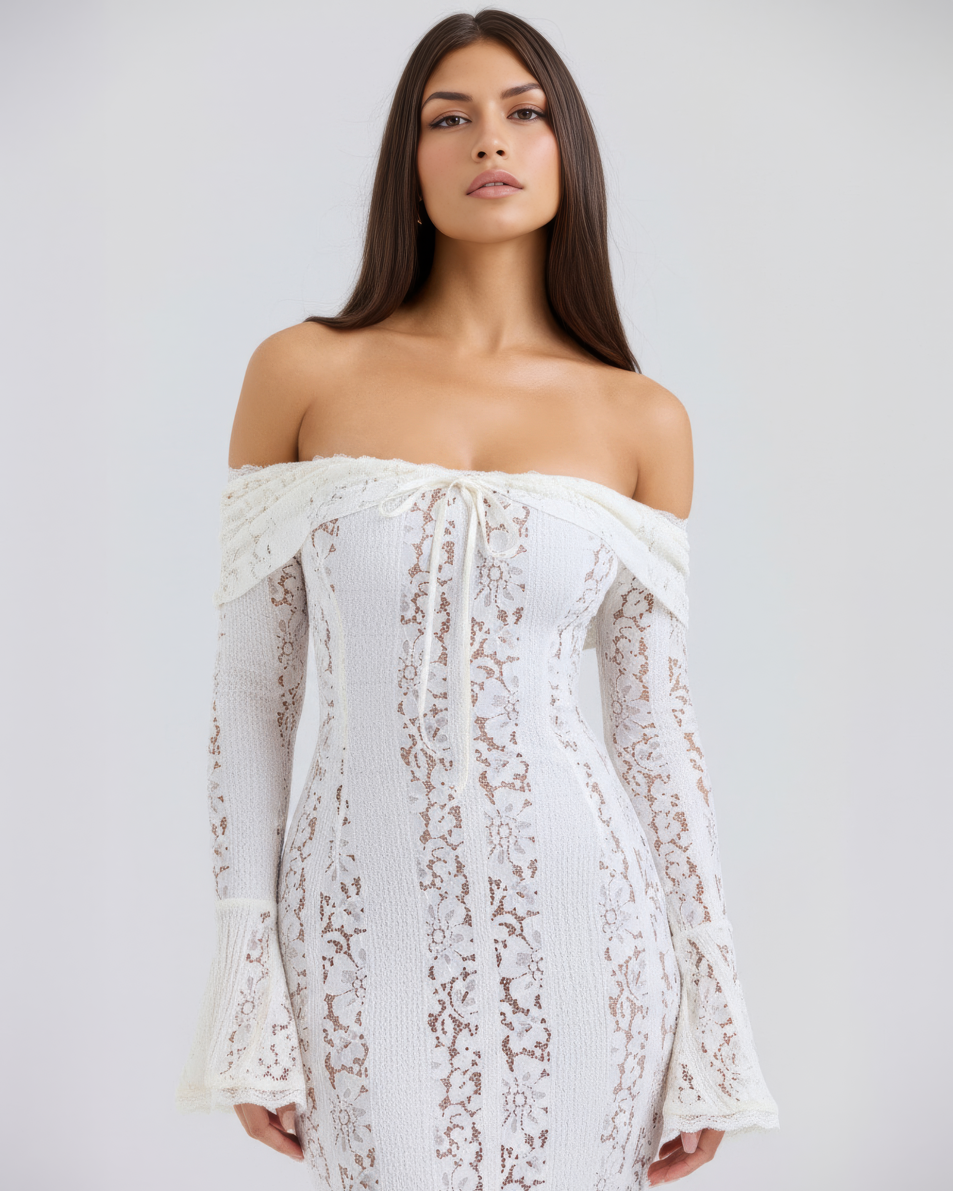 DONATELLA | LONG WHITE OFF-SHOULDER LACE DRESS