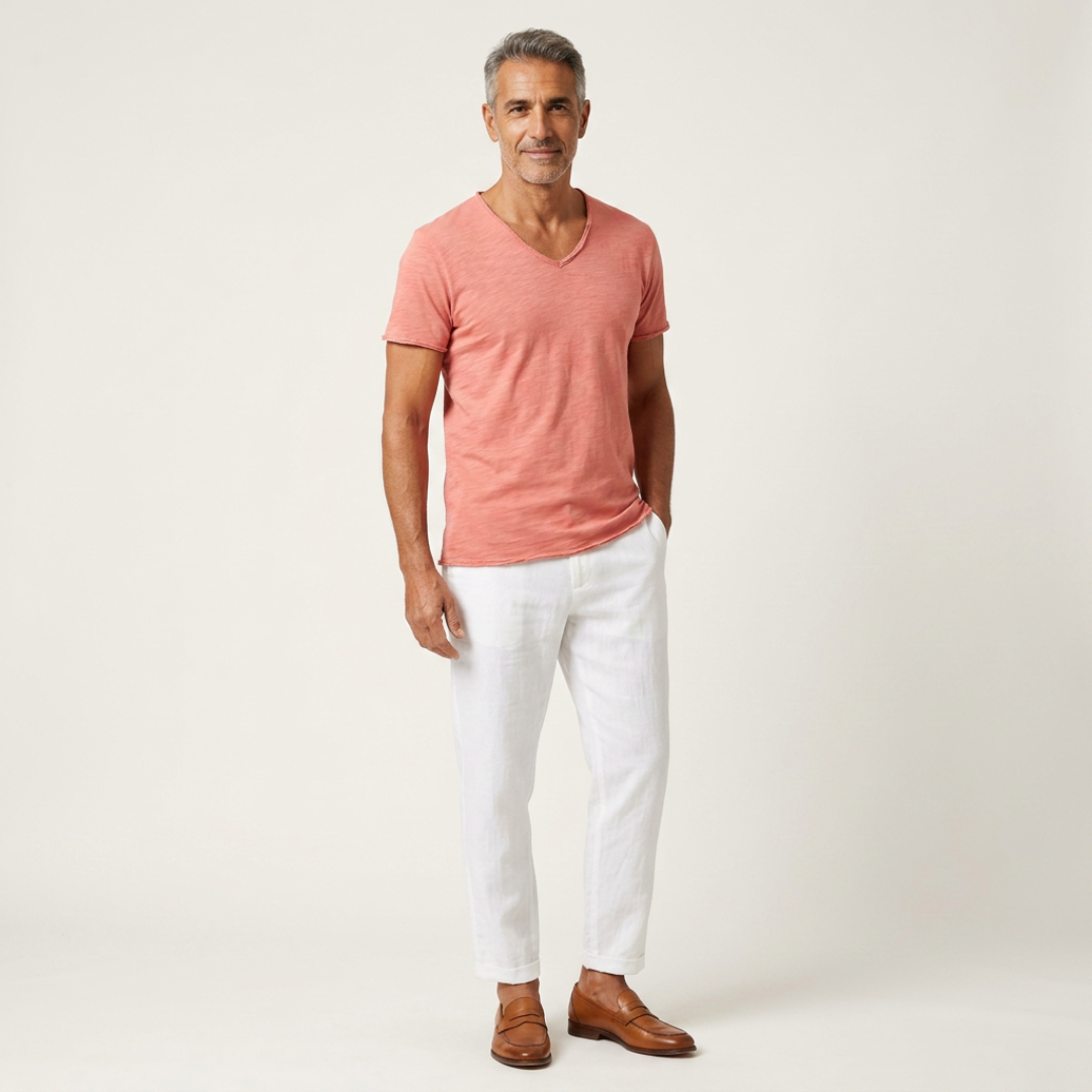 NUNCIO | 100% COTTON RAW-EDGE V-NECK T-SHIRT