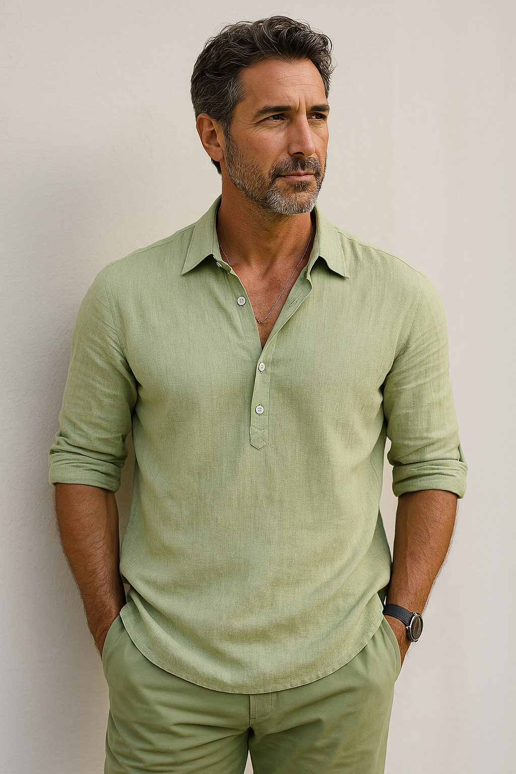 LUCA | LINEN-STYLE SUMMER SHIRT WITH 1/4 BUTTONS