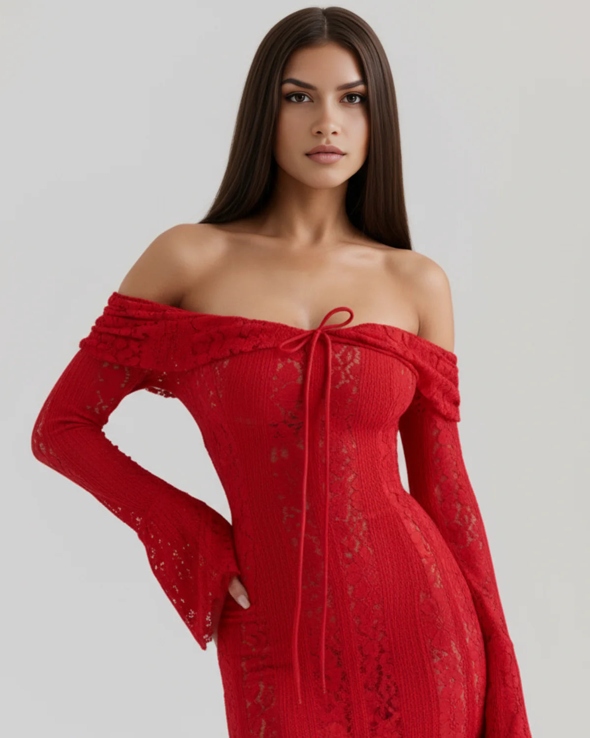 DONATELLA | LONG WHITE OFF-SHOULDER LACE DRESS
