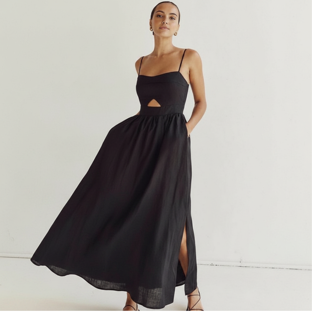 LAURA Cotton Cutout Long Dress - Black