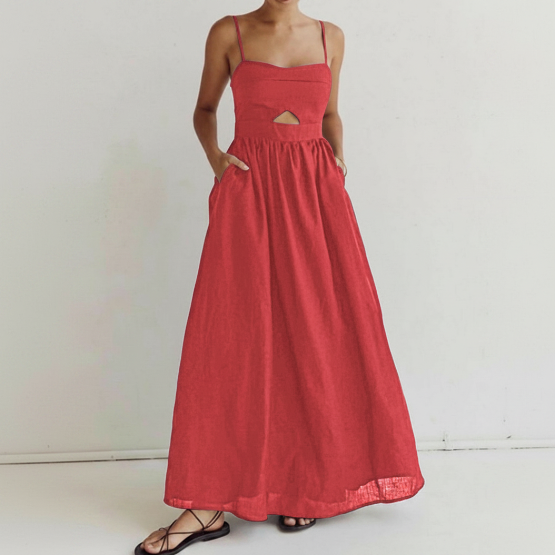 LAURA Cotton Cutout Long Dress - Red