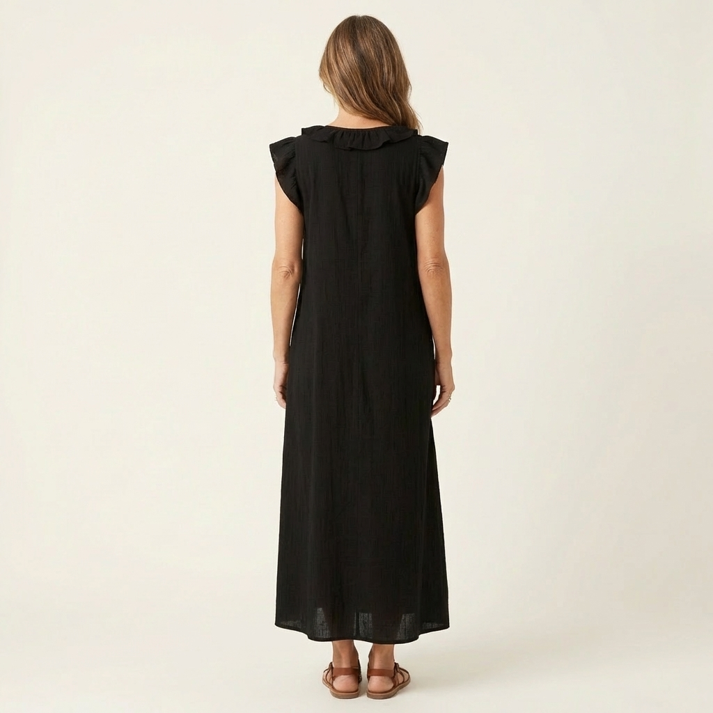 PALMIRA | LONG DRESS WITH A V-NECK AND SOFT RUFFLES