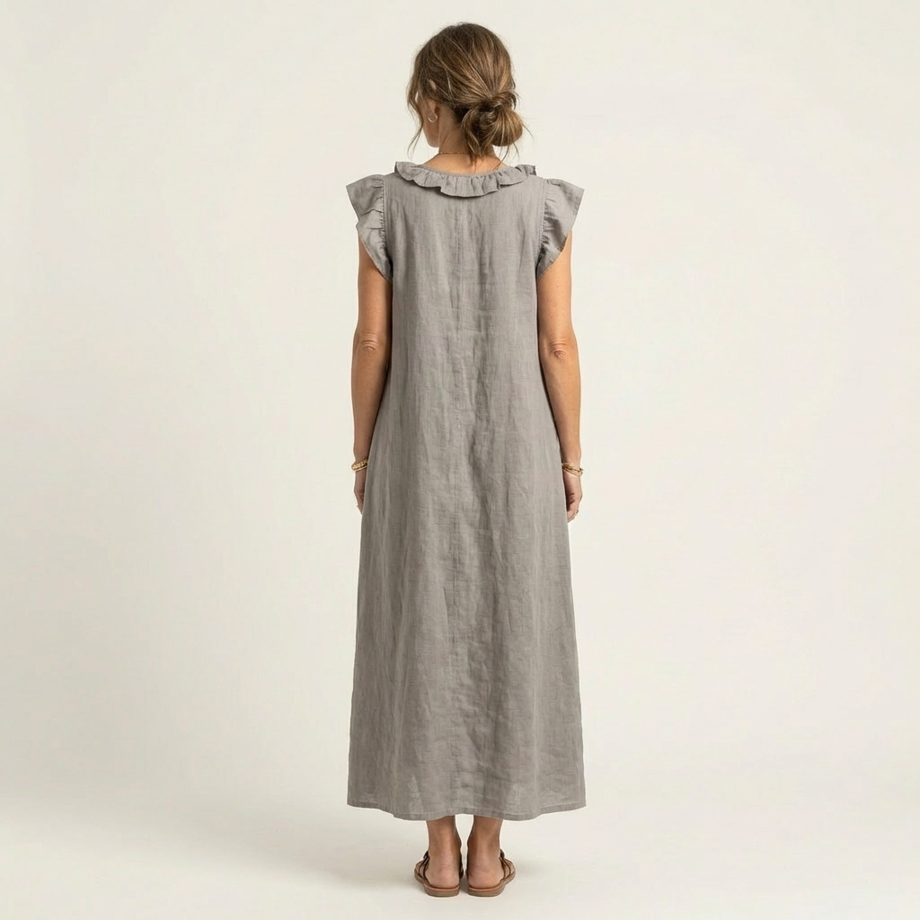 PALMIRA | LONG DRESS WITH A V-NECK AND SOFT RUFFLES