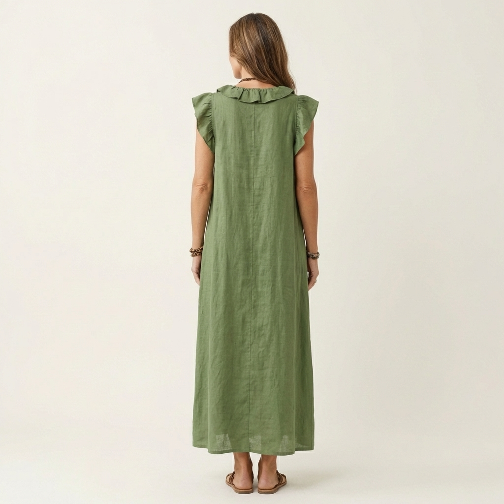 PALMIRA | LONG DRESS WITH A V-NECK AND SOFT RUFFLES