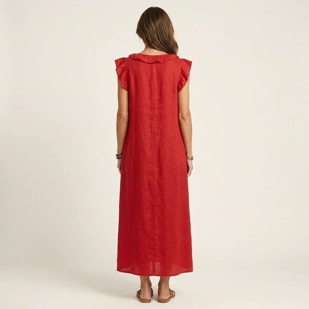 PALMIRA | LONG DRESS WITH A V-NECK AND SOFT RUFFLES