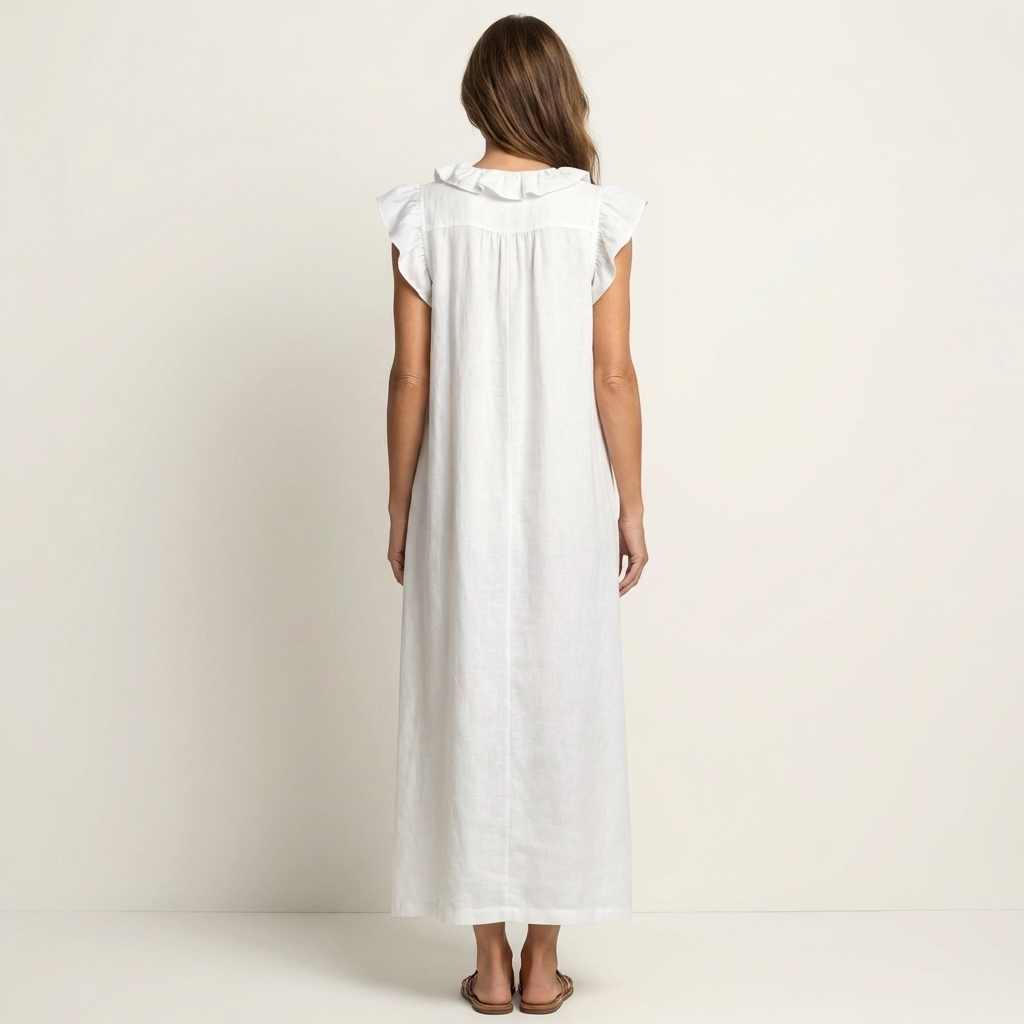 PALMIRA | LONG DRESS WITH A V-NECK AND SOFT RUFFLES